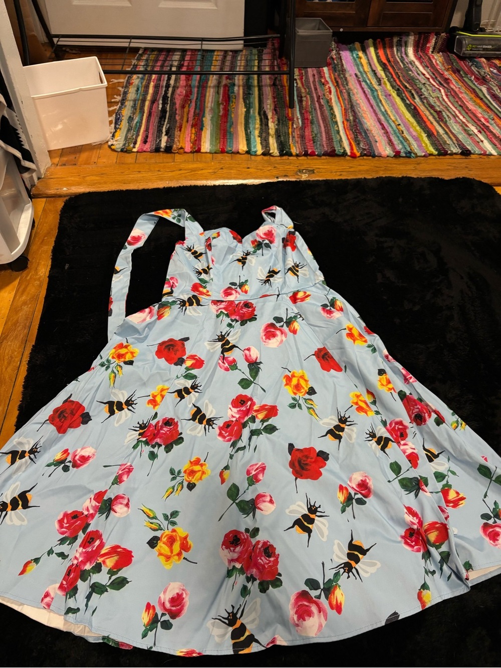 Light Blue Floral & Bee Fit-and-Flare Sundress